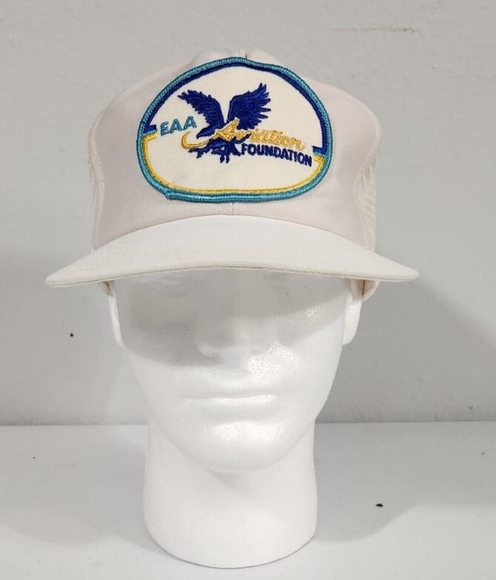 Vtg EAA Aviation Foundation Aircraft Hat Snapback Patch Trucker Cap Made In USA
